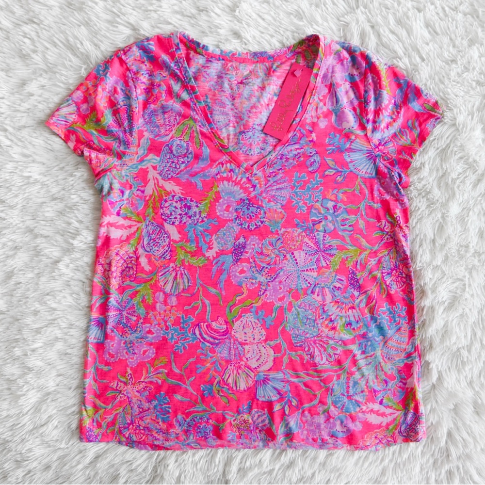 Lilly Pulitzer Etta Top Pink Shell Me Something Good Size L